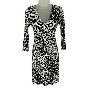 Boston Proper Dress Size 2 Animal Print Black White Liquid Knit Stretchy Slinky